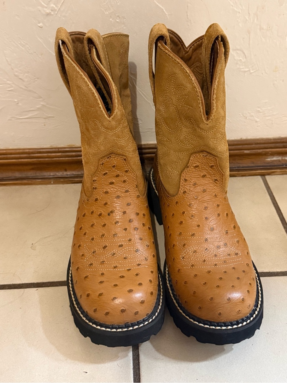 Ariat Tan Ostrich-Textured Women’s Cowboy Boots